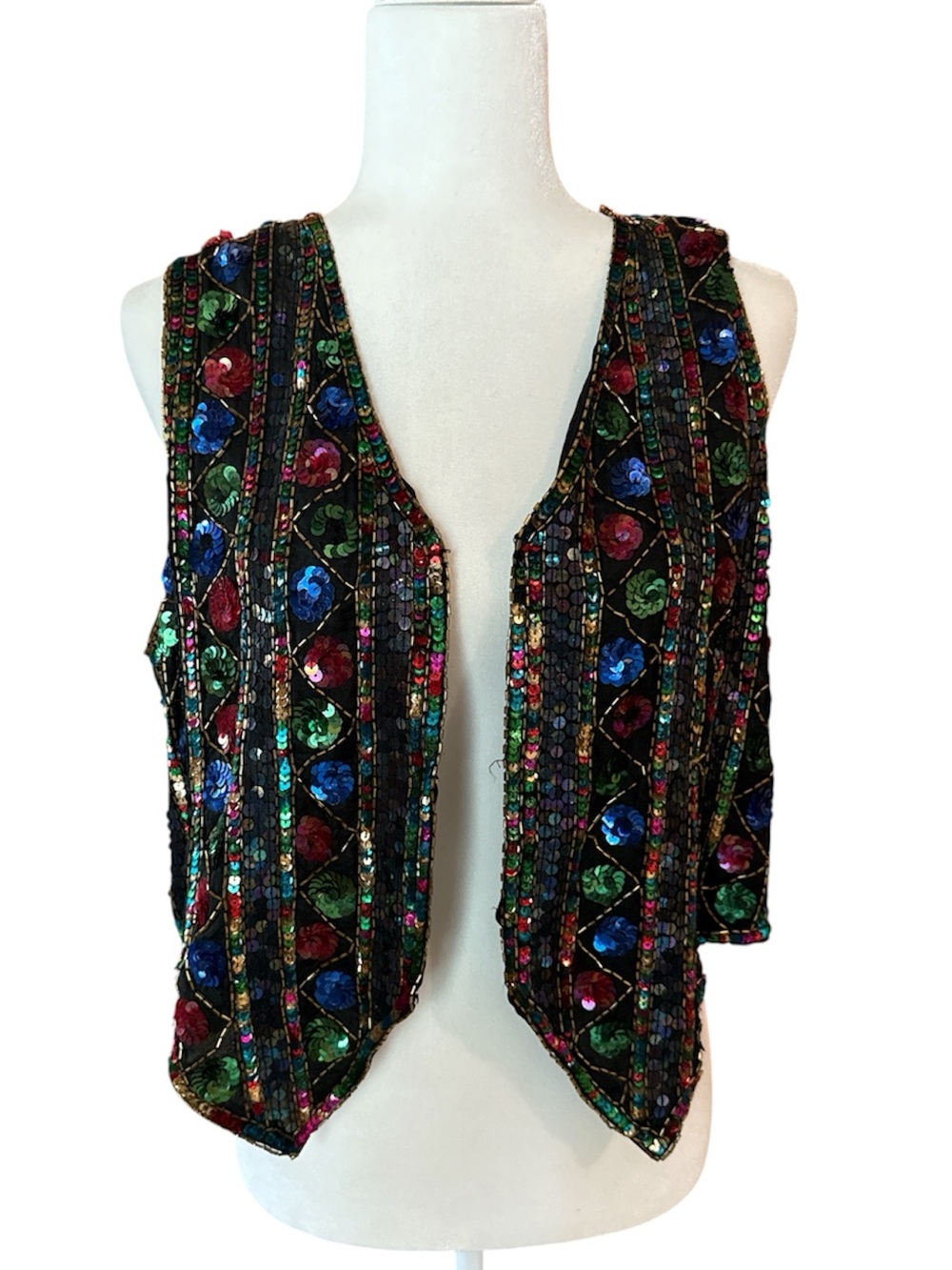 Vintage Embellished Sequin Vest - Multicolor Sparkle size L